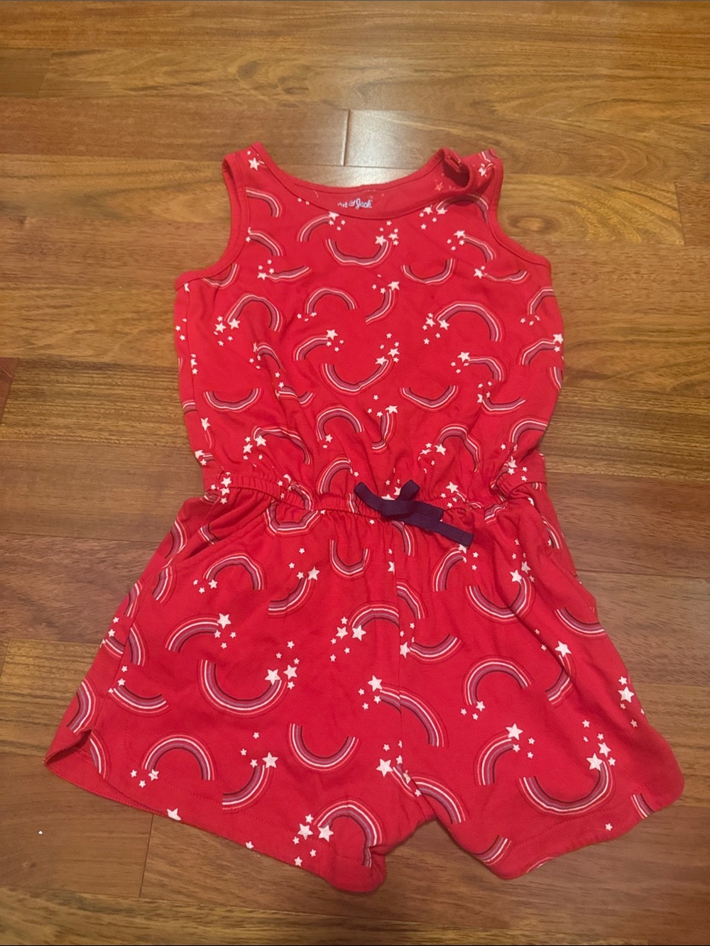 Cat & Jack Red Sleeveless Rainbow-Star Romper